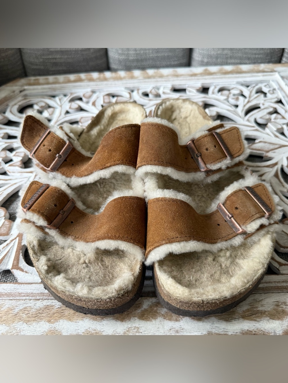 Birkenstock Cozy Shearling-Lined Suede Slide Sandals Shoes Women’s 40 9